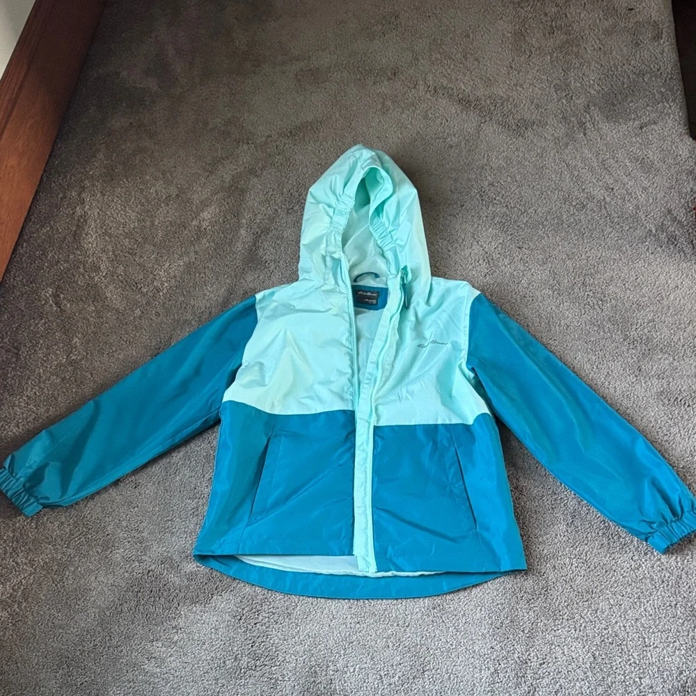 Eddie Bauer Blue Colorblock Hooded Windbreaker Jacket SIZE M Full Zip Kids
